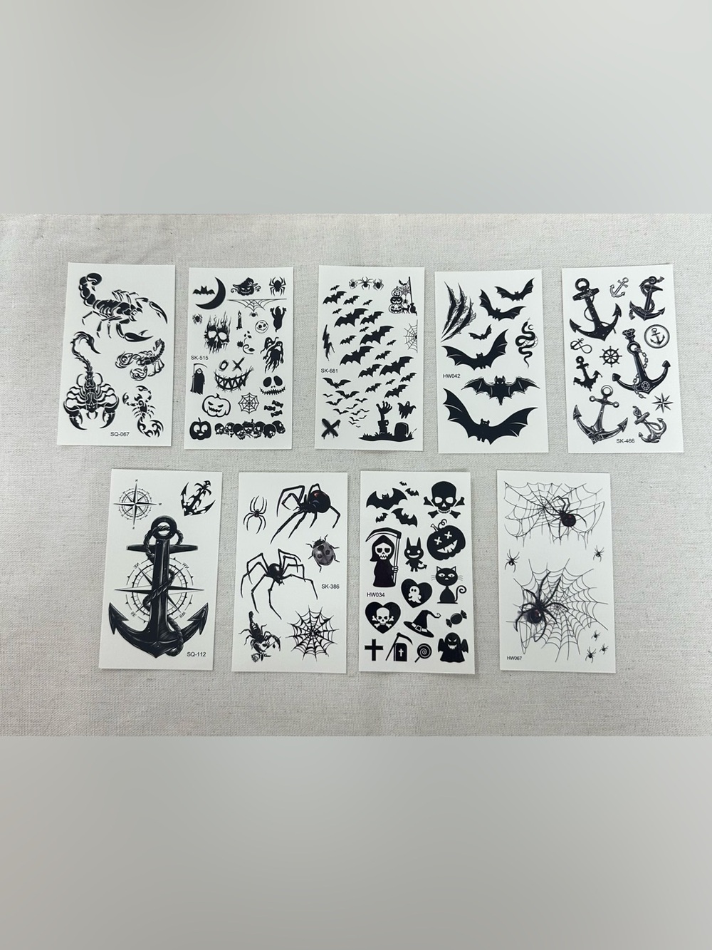 Temporary Tattoos Halloween Bats Skulls Spiders Anchors